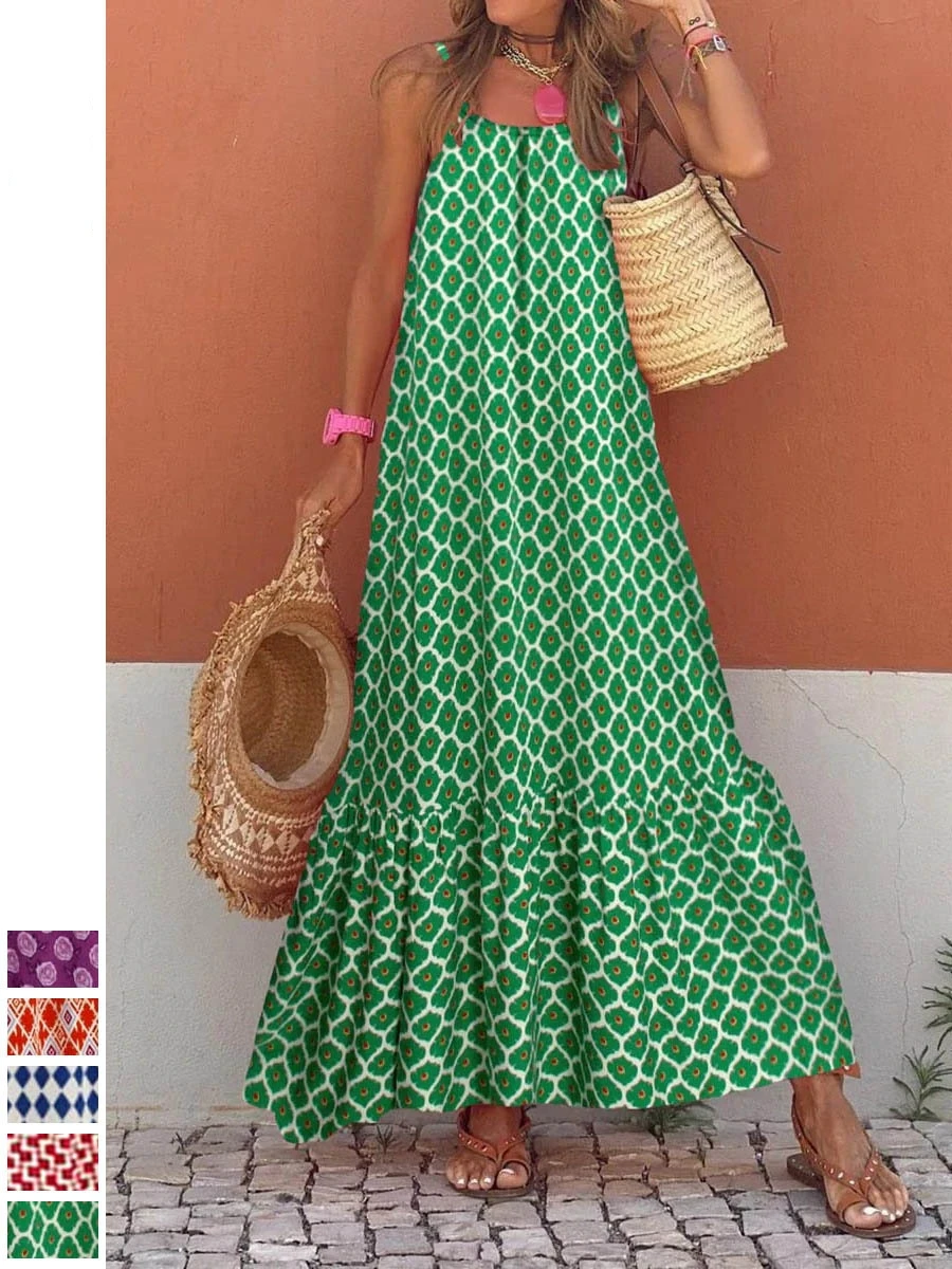 Summer Loose Long Dress Women Elegant Printed Sleeveless Camisole Bohemian Tropical Charm Hawaiian A-line Dresses 2024 Casual