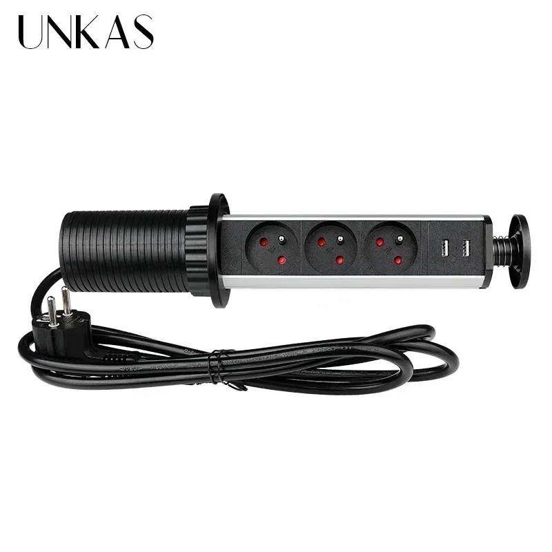 Enhanced Product Title:   
Sleek Black Pop-Up Power Socket with 3 EU Outlets for Kitchen and Desktop Countertops