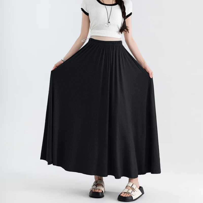 Korean Style Summer Stretchy Maternity Skirt Plus Size Drawstring High Waist Pregnant Woman Modal Flared Skirts Draped Skirts