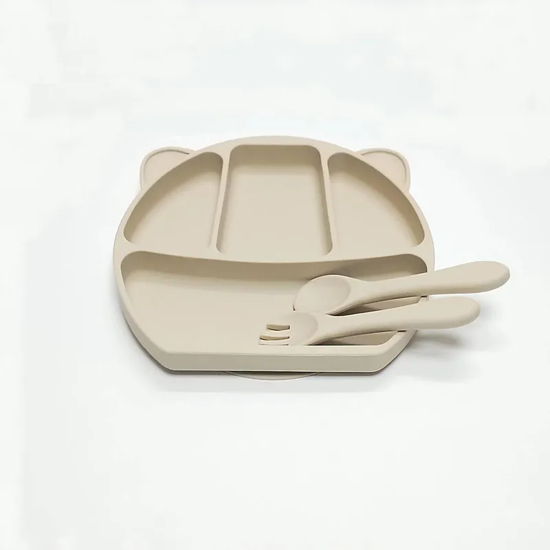 3PCS Rubber dinner plate baby children suction cup tableware compartment plate thickened complementary food bowl