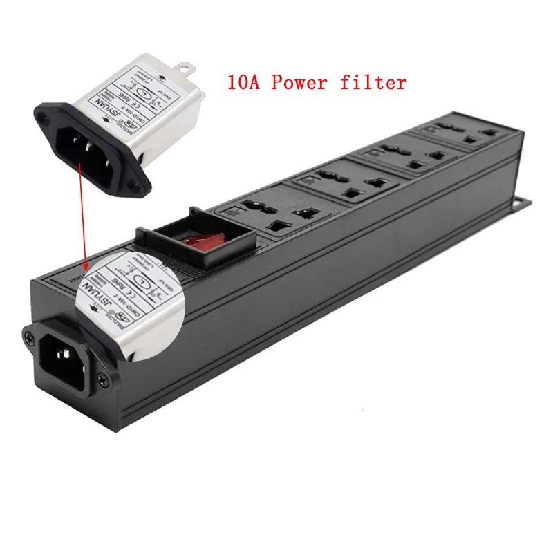 

NEW PDU Power strip With switch control With 4 Ways Universal Outlet Sockets C14 Interface 10A power filter 115/250V 50/60HZ