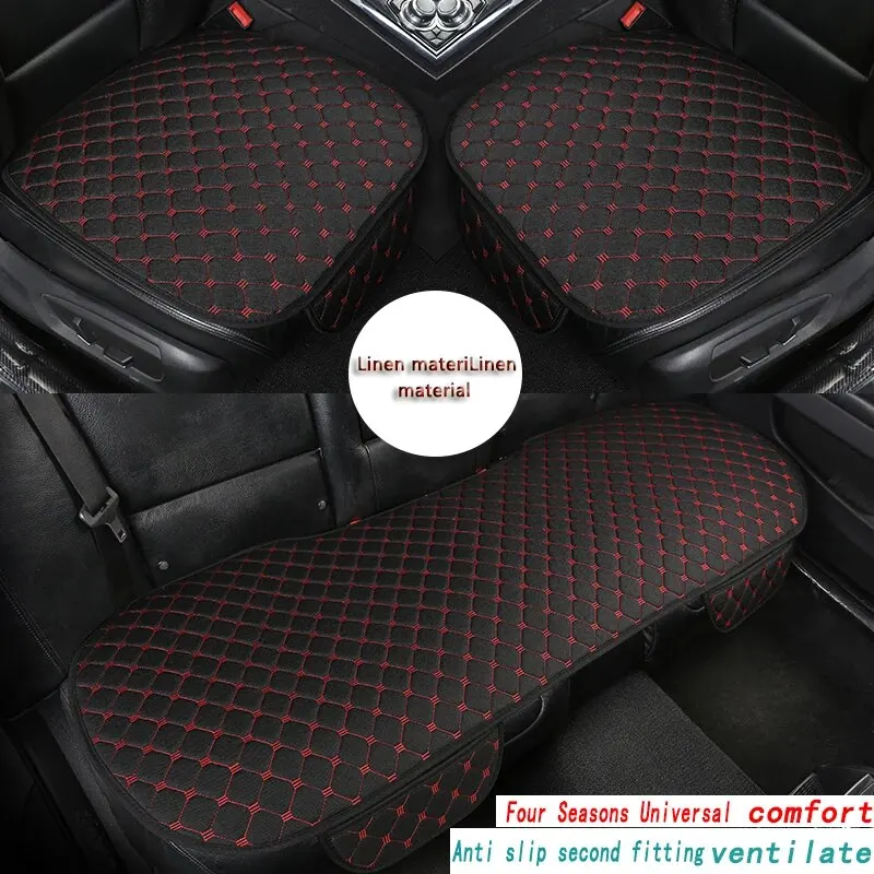 Quilted Embroidered Linen Car Cushion Set - Universal Fit, All-Season, Three-Piece