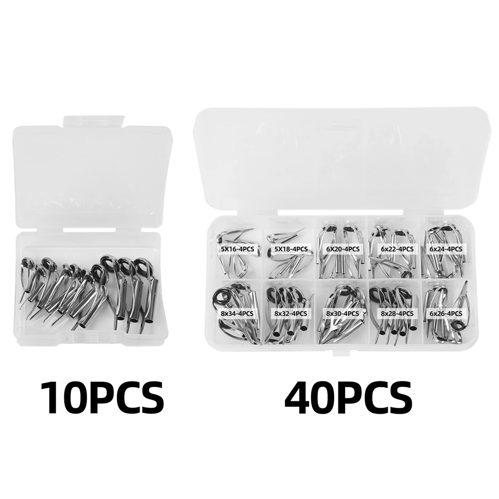 10/40pcs Fishing Rod Guides Stainless Steel Ring Rod Guides Tip Tops Replacement Smooth Convenient Outdoor Accessories