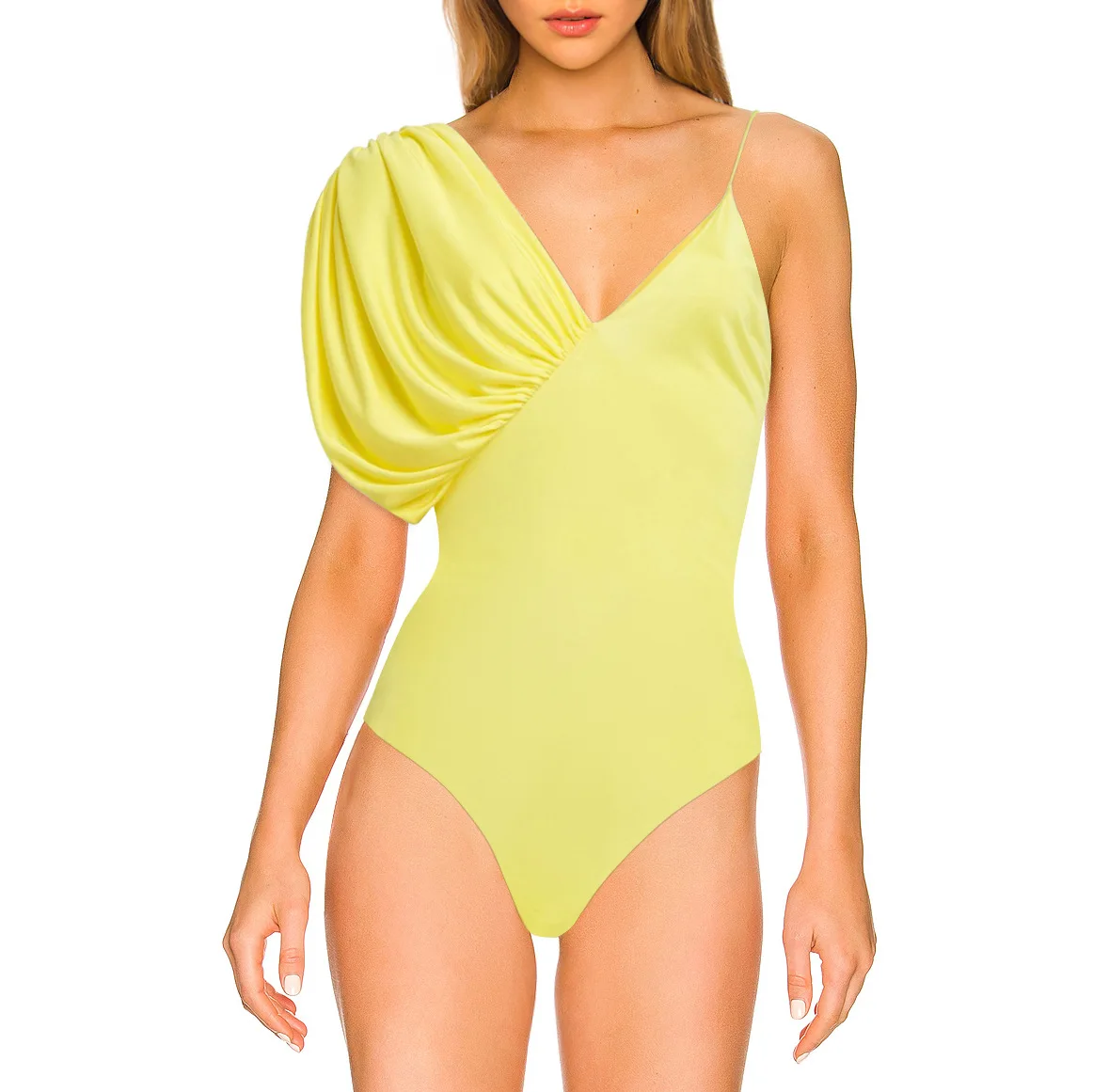 New Solid Color Swimswaer Asymmetrical Sling Solid Color One Piece Skirt Swimsuit  Beach Vacation Suit Skirt Bikini Cove Up