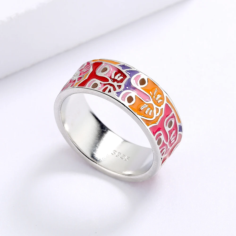 silver rings silver ring wedding rings Ring for Women's Fashion Color Epoxy Cat Face Ring Unique Handmade Enamel Jewelry 925 Silver Wedding Bridal