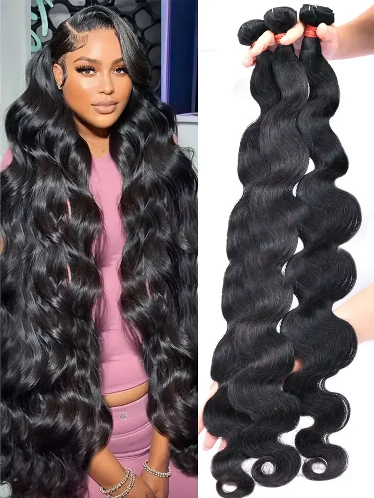 28 30 Inch Raw Brazilian Human Hair Bundles Body Wave Loose 3 4 Bundle Virgin Remy Hair Extension For Women Sew In Quick Weave 1