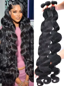 28 30 Inch Raw Brazilian Human Hair Bundles Body Wave Loose 3 4 Bundle Virgin Remy Hair Extension For Women Sew In Quick Weave 1