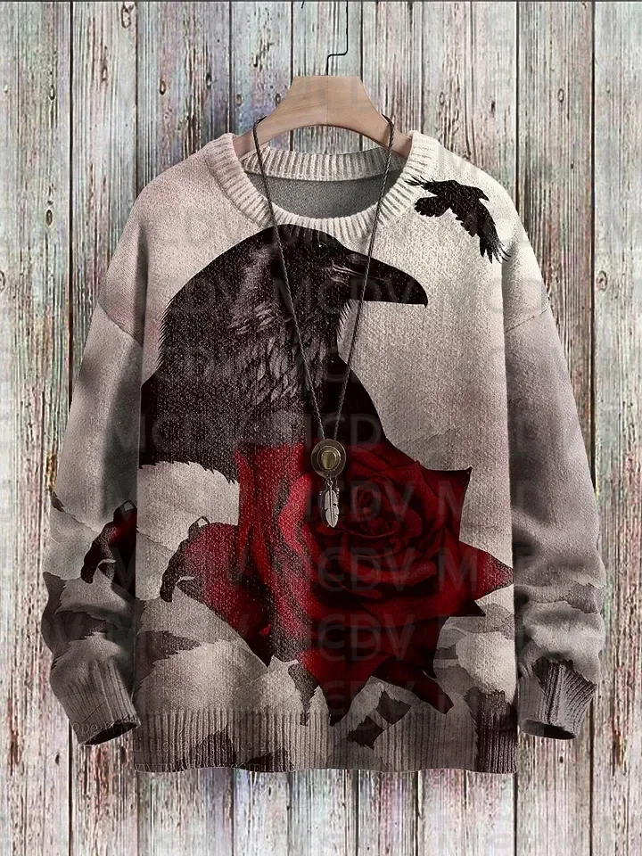 Raven Crow Art Pattern Print Casual Knit Pullover Sweatshirt Men's For Women's Pullover
