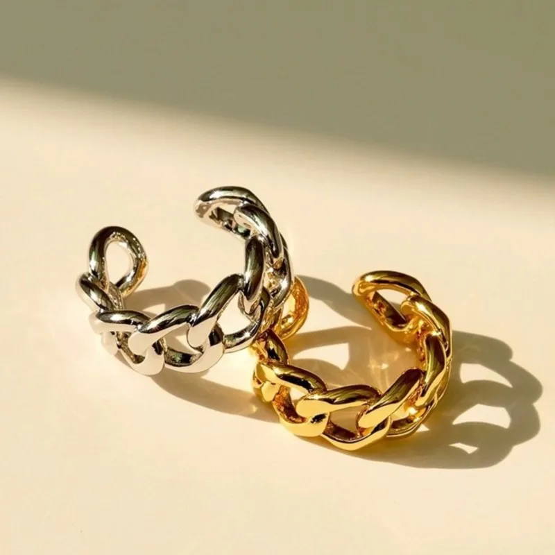 Gold Color Chunky Curb Chain Ring for Women Men Minimalist Charm Thick Gourmet Ring Couple Wedding Rings Jewelry Anillo