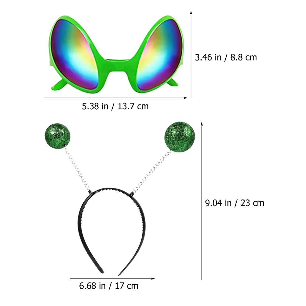 Alien Headband Glasses Set 4Pcs Party Costumes Accessories Rainbow Lens Eyewear Martian Antenna Adult Sunglasses Headwear