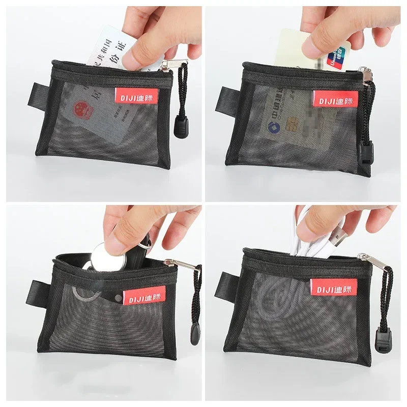 Mini Mesh Coin Bags Money Earphone Data Line Storage Bags Bus ID Credit Card Holder Zipper Pouch Traveling Portable Small