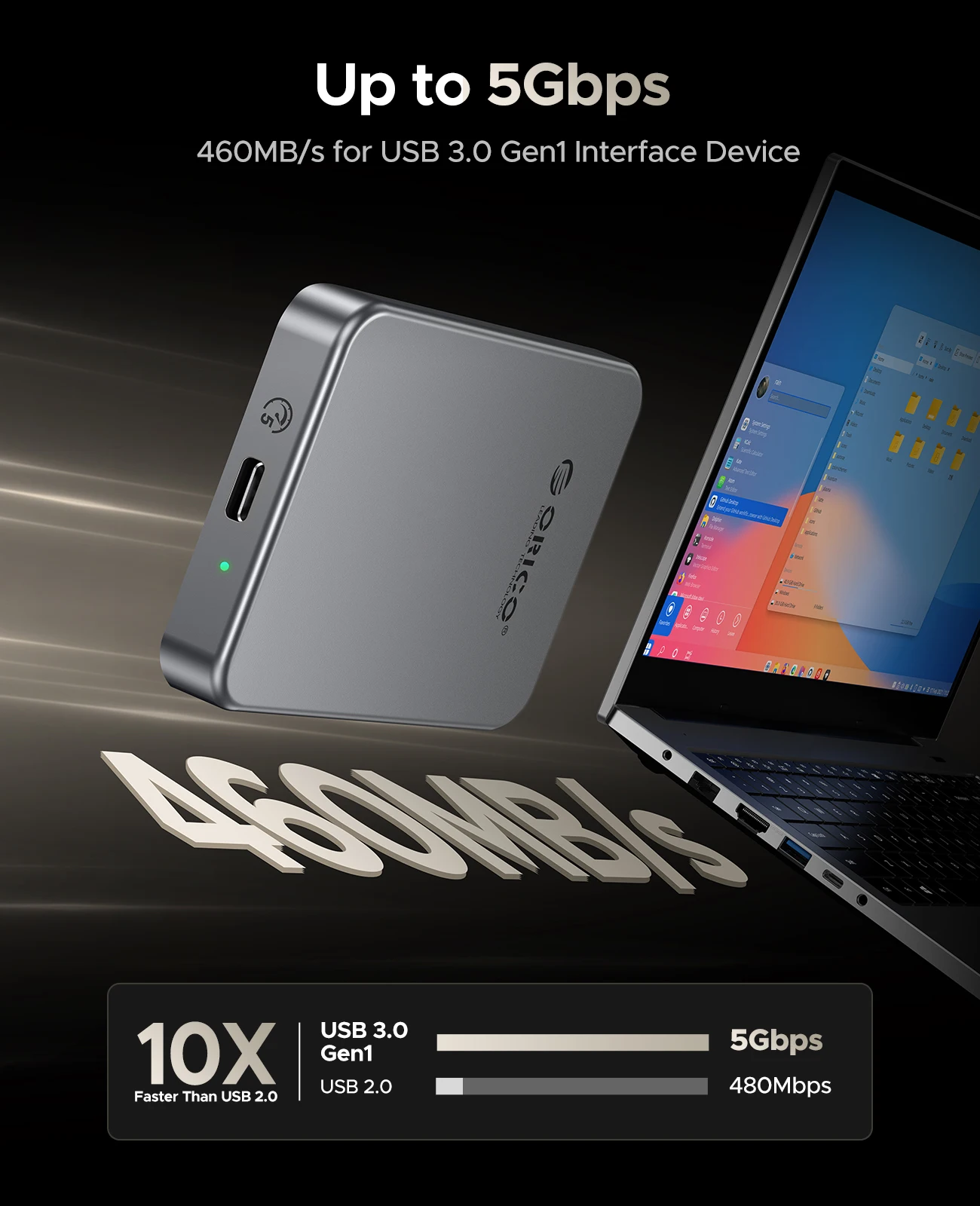 ORICO 마그네틱 휴대용 SSD 4K 120fps ProRes HDR 녹화 및 저장 장치 (아이폰 17, 15 Pro Max 호환) 최대 460MB/s 휴대용 솔리드 스테이트 드라이브