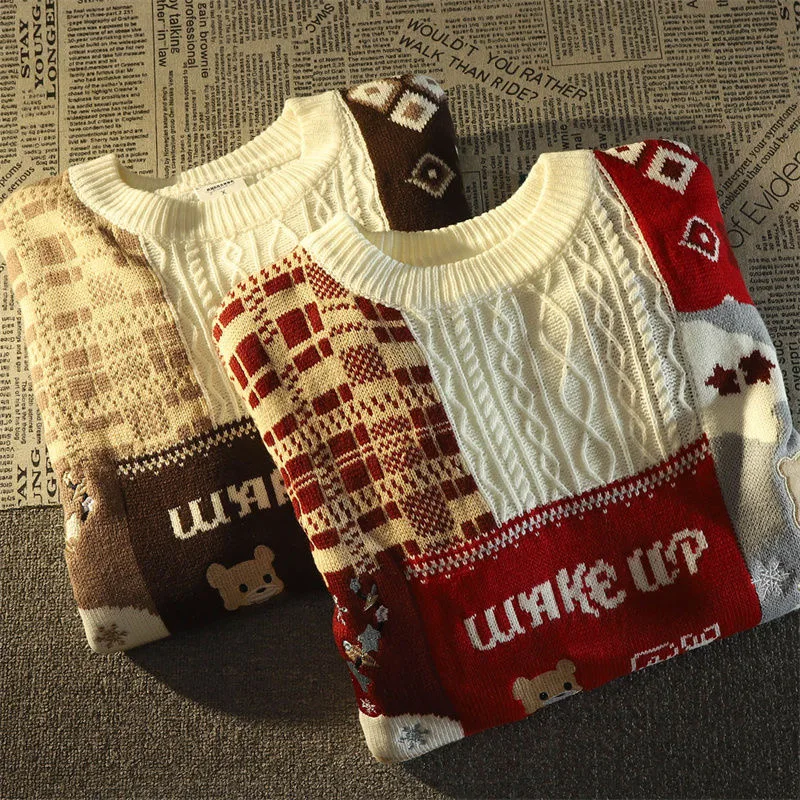 American Cute Twist Christmas Long Sleeve Sweater For Men And Women Y2K Street Autumn And Winter Fashion Loose Pullover Sweater 5