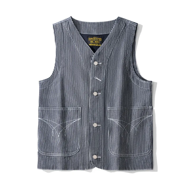 Vest Canvas Striped Double-Layer Retro Classic Bag Flower Denim Outdoor Workwear Camping Waistcoat Amekaji Trekking