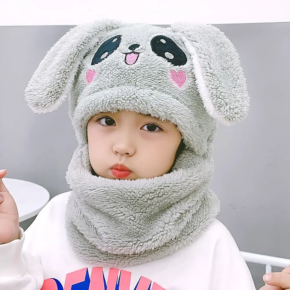 Warm Cute Rabbit Bunny Fashion Design Ear Protector Face Protection Korean Cap Children Hat Plush Hat With Bib