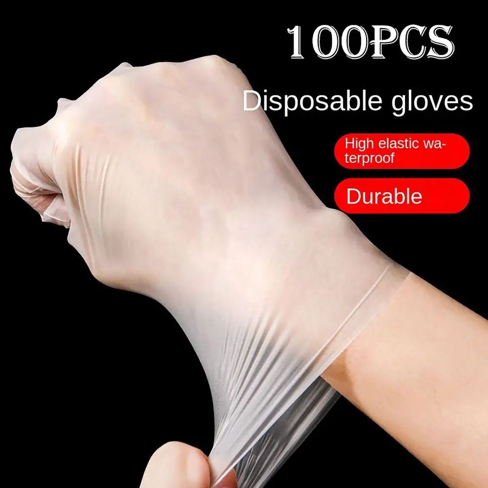 Disposable Gloves 100Pcs Acid Work Safety Disposable Gloves Non-Slip S/M/L/XL Cleaning Gloves Food Grade Transparent Latex Free Market