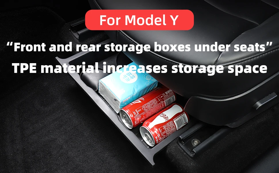 TPE Under Seat Storage Box For Tesla Model Y Car Organizer Underseat Drawer Holder Hidden Space Bins Chair Tray Car Accessories