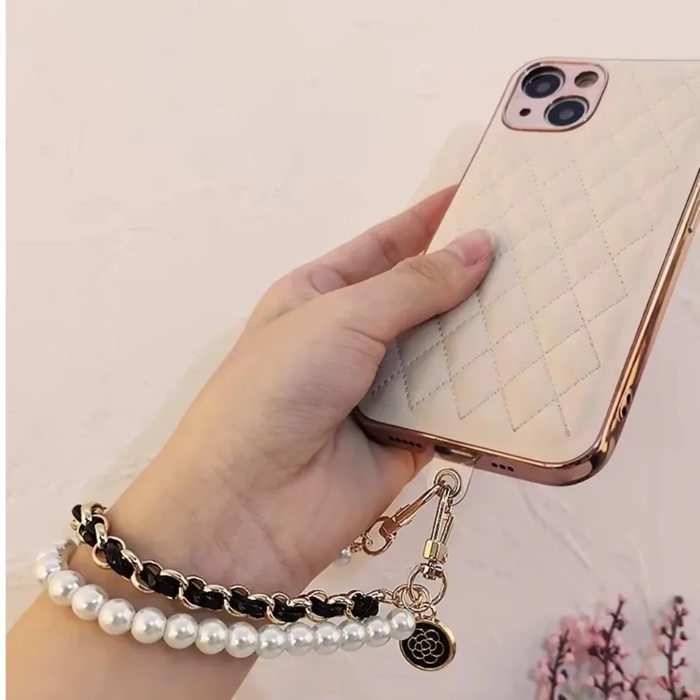 Universal Leather Pearl Phone Lanyard 26cm Cell Phone Strap Rope Pendant Mobile Phone Charm  Bracelet Chain Anti-loss Hand Rope