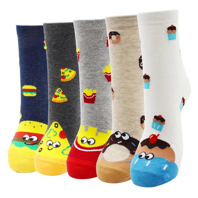 4-5 Pairs Newest Colorful Harajuku Korean Kawaii Cute Women Socks Cartoon Cat Dog Owl Stripe Avocado Girl Cotton Socks 5 pairs-AYT007