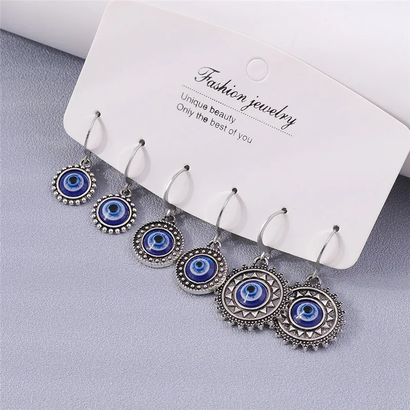 Aihua Antike Silber Farbe Evil Eye Ohrring Für Frauen Böhmen Türkische Glück Blau Auge Ohrringe Sets Schmuck Geschenke