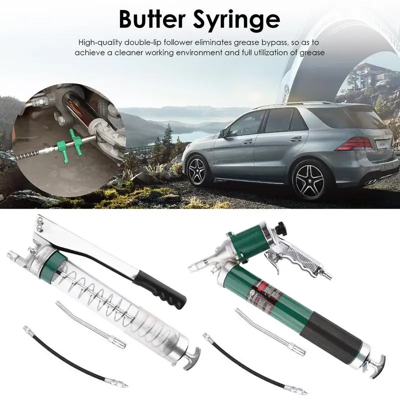 

Sturdy Durable Butter Syringe Pneumatic Oiling Double Rod Transparent Oiler 400cc High Pressure Manual Zipper Butter Syringe