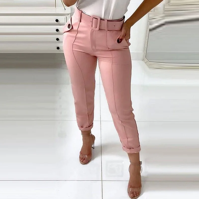 Women Solid Color High Waist Pencil Pants 2023 Casual Pant for Female Skinny Straight Trousers with Pocket Korean Pantalones Pop