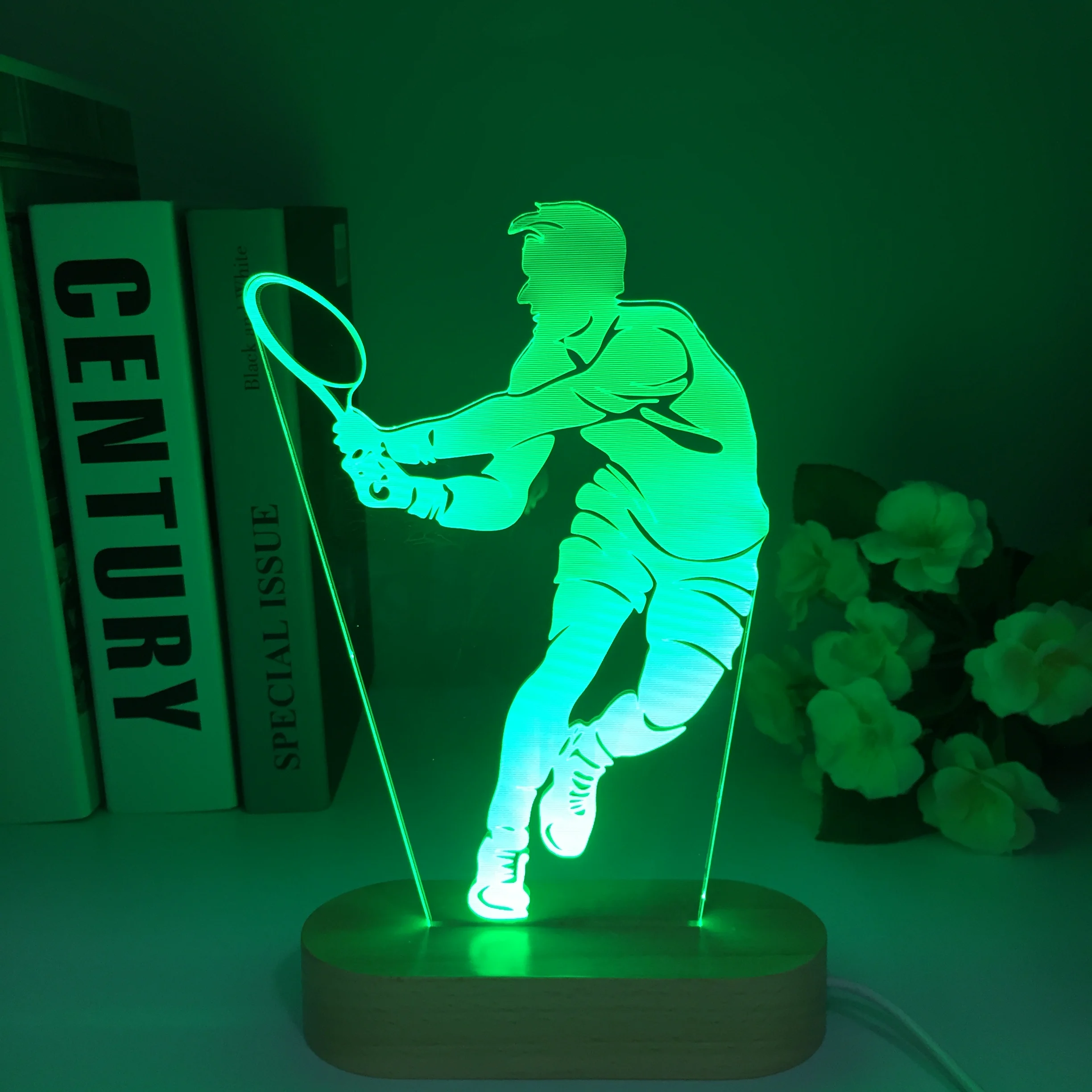 Nuova Lampada A Led 3D Da Tennis In Legno Usb Colorful Touch Visual Usb Led Night Light Gift Holiday Celebration Little 3D Light Fixtures