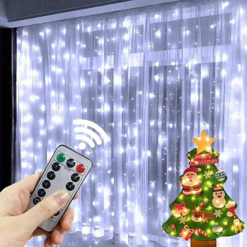 thumbnail image 1 of 3M 8 Mode LED Curtain Lights with Remote Control,Christmas Decorations for Home,Holiday Garland Wedding New Year Merry Christmas, 1 of 5