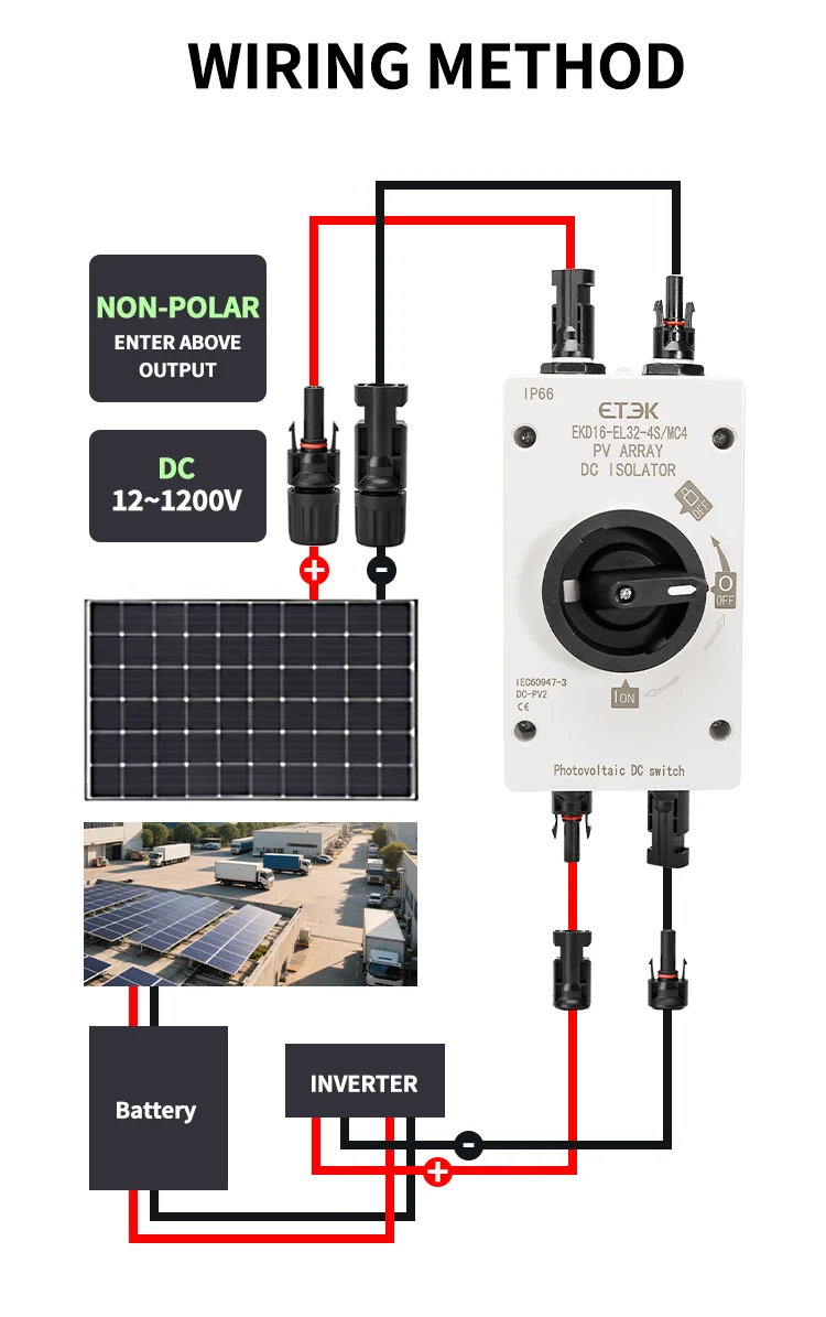 DC Isolator With box IP66 4P 32A 4series/1(3+1)strings Top to Bottom Connection