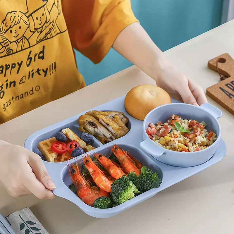 6Pcs Plastic Student Dinner Plate Thickened Canteen Compartment Tray Anti-fall Multigrid Rice Pan Home Rectangle Kitchen Tools