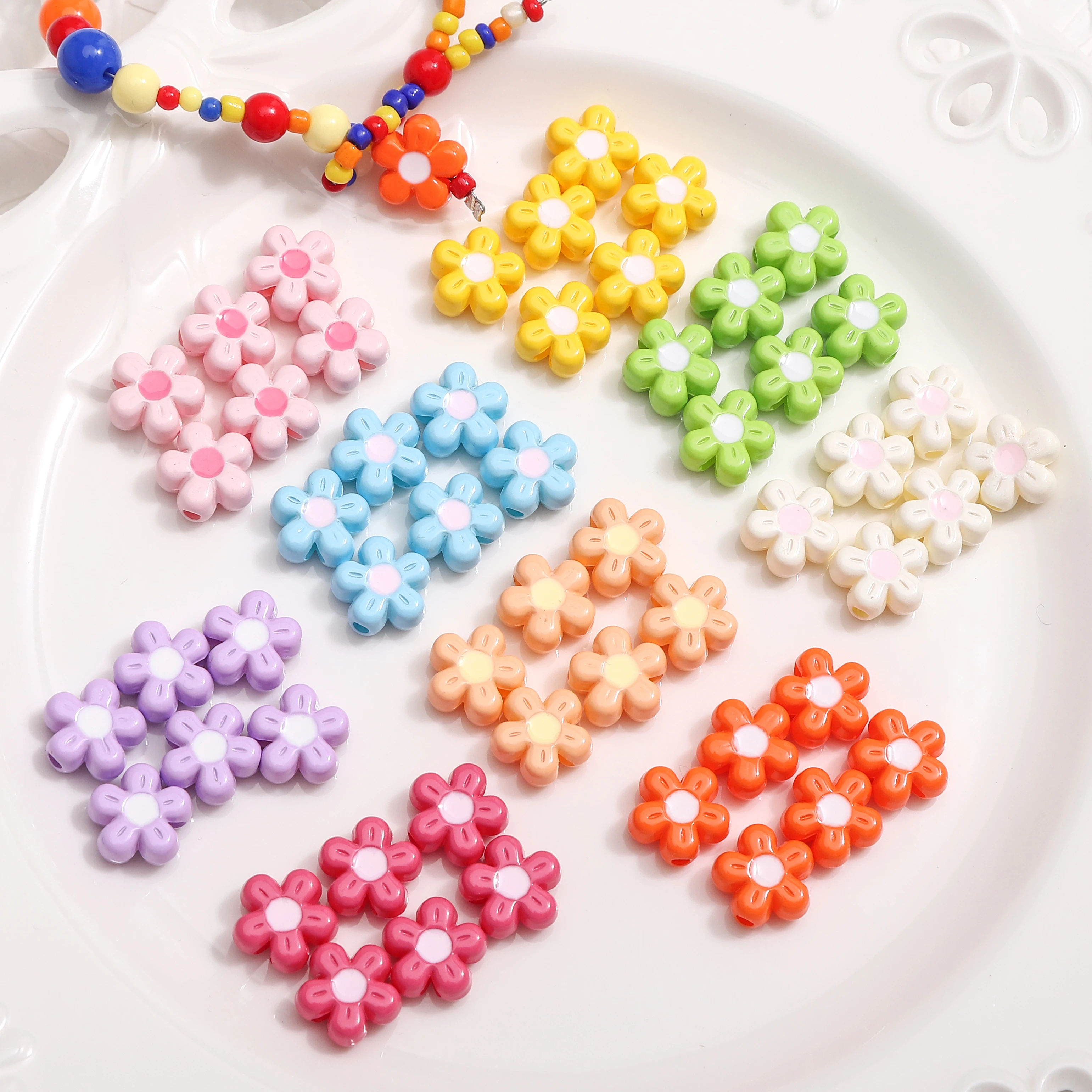 5pcs 11mm 아크릴 풍선 꽃 비즈 2mm 구멍 멀티 컬러 DIY 쥬얼리 만들기 용품 팔찌 목걸이 참 장식품