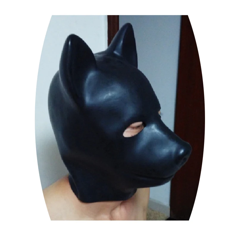 Latex Mask Cosplay animal Hat with zipper puppy slave dog fetish hood solid nose New extra thickness 1.8mm