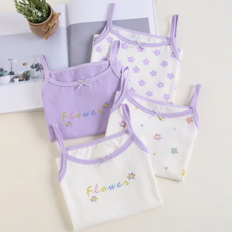 Spring Summer Baby Girl Tank Camisole Lace Girl Clothes Underwear T Shirt Sleeveless Tees Floral Kids Outfits Children 4pcs/lot