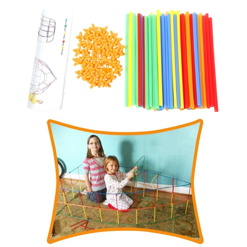 

127D 100Pcs Colorful Plastic Straw Assembled Building Blocks Children Educational Toy