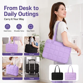 Borsa tote imbottita trapuntata per laptop da 15,6 pollici, con rivestimento in peluche antiurto, antigraffio e anti-caduta, con tracolla per il trasporto.