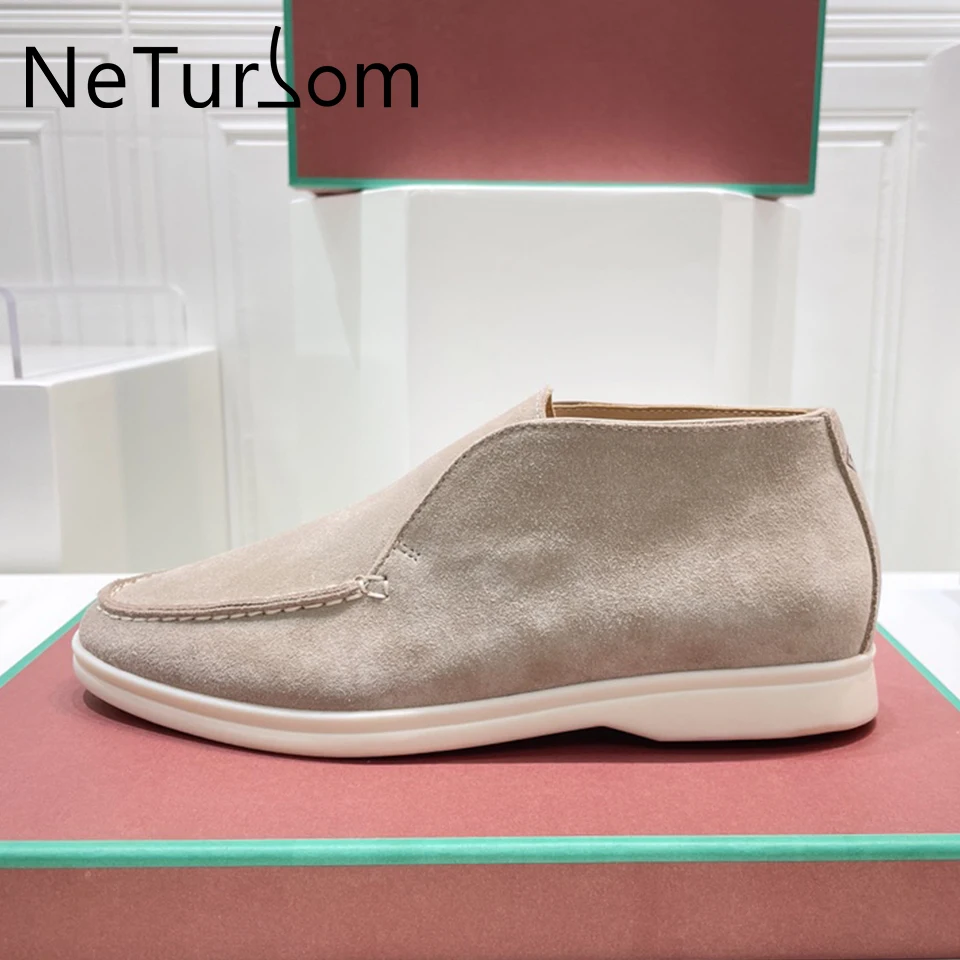 

Spring Autumn New Style High Top Sloth Suede Casual Flat Shoes Women's Round Head Women's Driving Shoes Breathable Couple Shoes