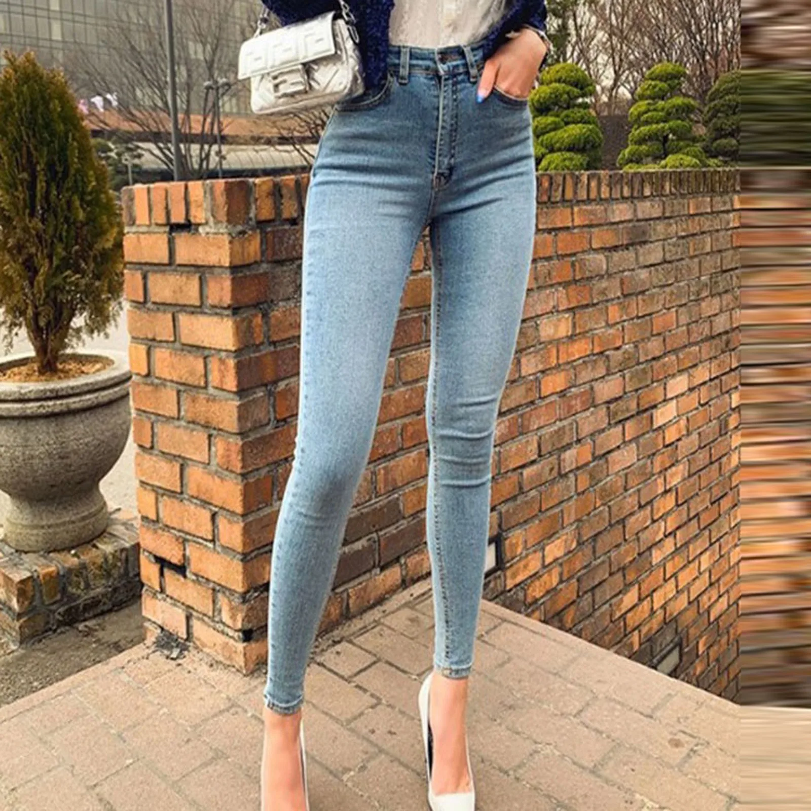 Jeans Gradient Denim Long Ripped Hole Regular Plus Slim Size
