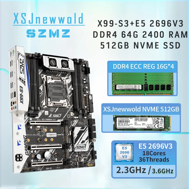 SZMZ X99-S3 Gaming Motherboard With E5 2696V3 DDR4 4*16G=64GB RAM Quad Channel Gen3X4 512GB SSD kit xeon x99 _ - AliExpress Mobile