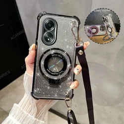 Crossbody Lanyard Anti-Shock Plating Phone Case with Stand Cover for Oppo A2 5G (SFCX BGS Black)