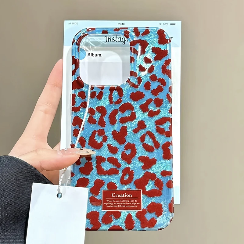 Glacier Leopard Pattern Phone Case in Blue, Brown, and Red