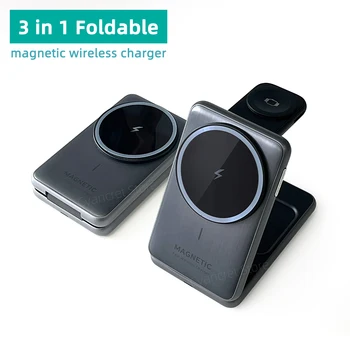 2025 Portable 3 In 1 Magnetic Wireless Charger Stand Foldable Travel Fast Charging for IPhone 12-16 Apple Watch AirPods 3-4 Dock 1