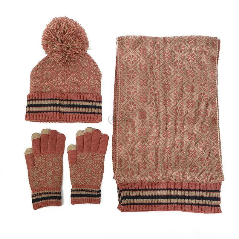 Nuovo guanto in maglia jacquard, sciarpa da donna per protezione dal freddo per l'autunno e l'inverno, set da tre pezzi per uomo_voghion.com