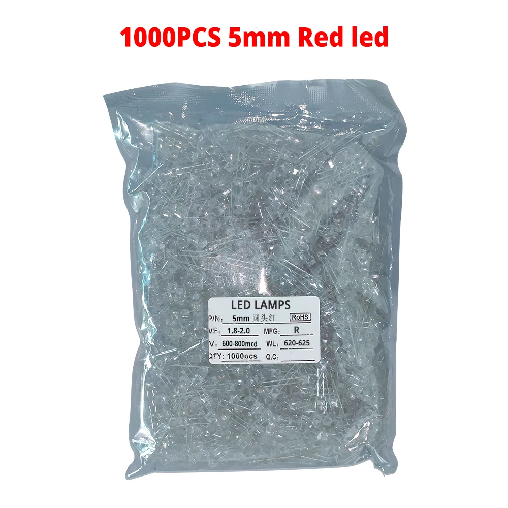 1000 LED Rossi F5 5mm Super Luminosi - GCSUPERMARKET - Confezione Da 1000 Pezzi