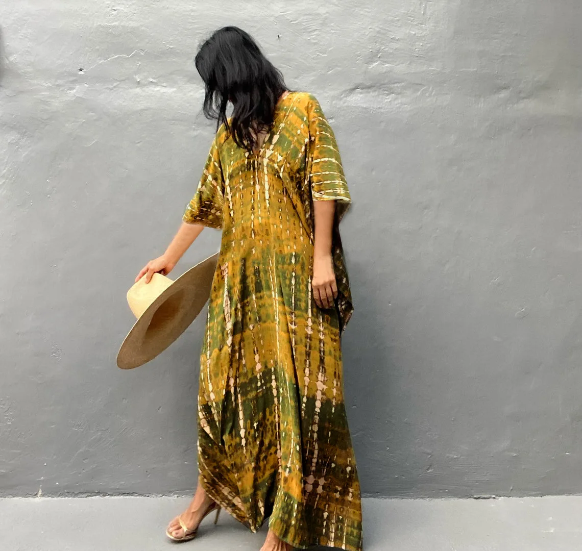 Fashion Casual Striped Print Long Dresses Women Bohemian V-neck Bat Sleeve Loose Slit Beach Dress Summer New Beachwear Vestidos 50 Fashion Casual Striped Print Long Dresses Women Bohemian V-neck Bat Sleeve Loose Slit Beach Dress Summer New Beachwear Vestidos