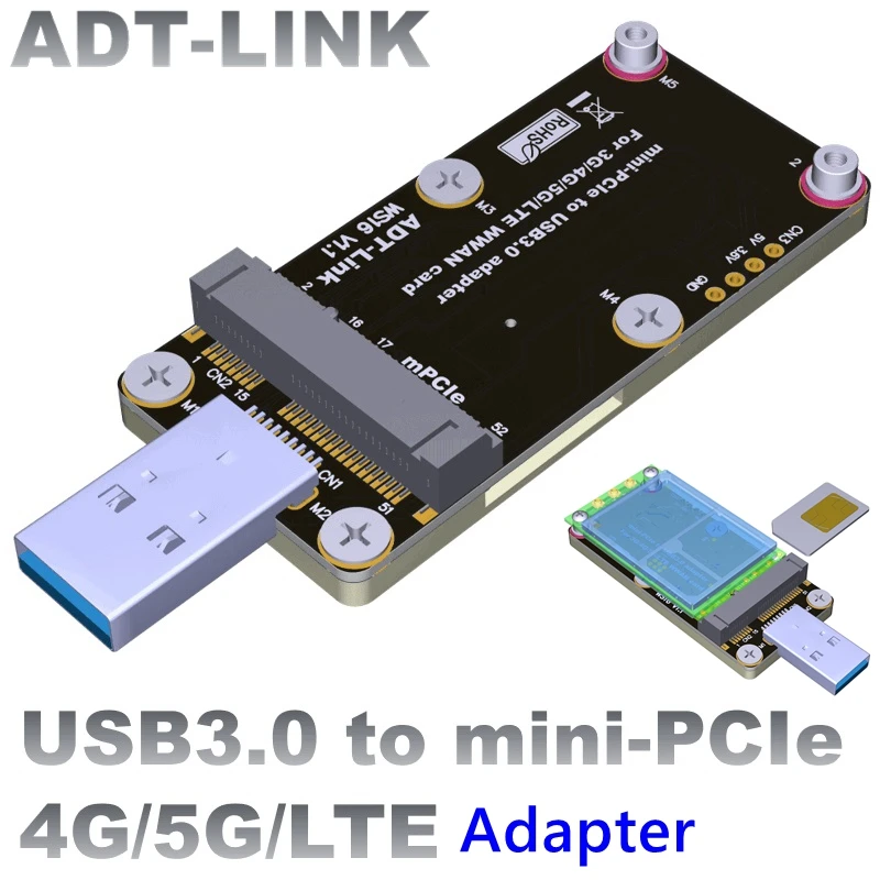 

USB3.0 to Mini-PCIe mPCIe 5G 4G LTE WWAN Card Module Wireless Adapter Converter Mini PCI-E 3.5V 3A With Standard Double SIM Slot