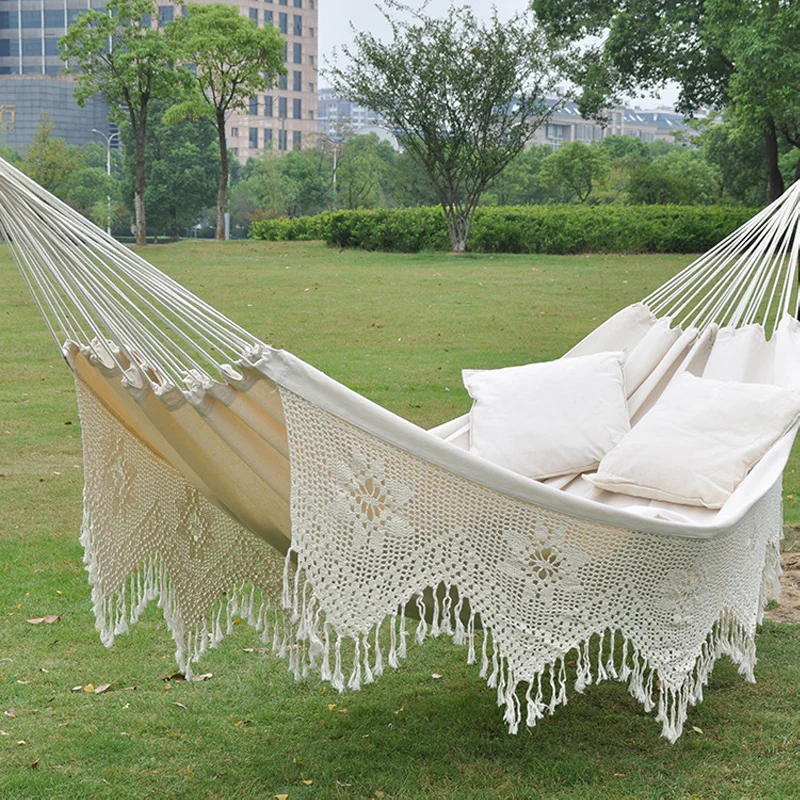 

Handmade Fringed Hammock Swing-Net Macrame Large Indoor Double 2-Person Brazilian Fringe