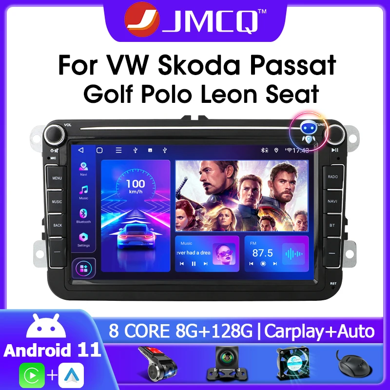 JMCQ Android 11 для Volkswagen VW Skoda Octavia Passat Tiguan Touran GOLF POLO автомобильное Стерео Радио