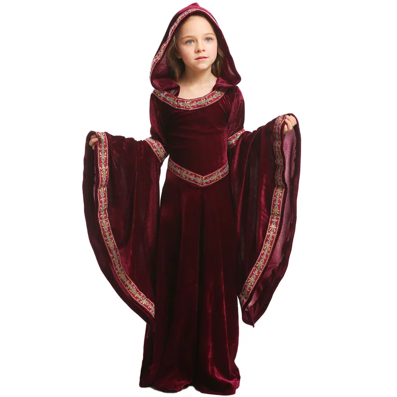 

Medieval role-playing vampire witch dress retro court dress carnival party performance long hoodie Halloween costume