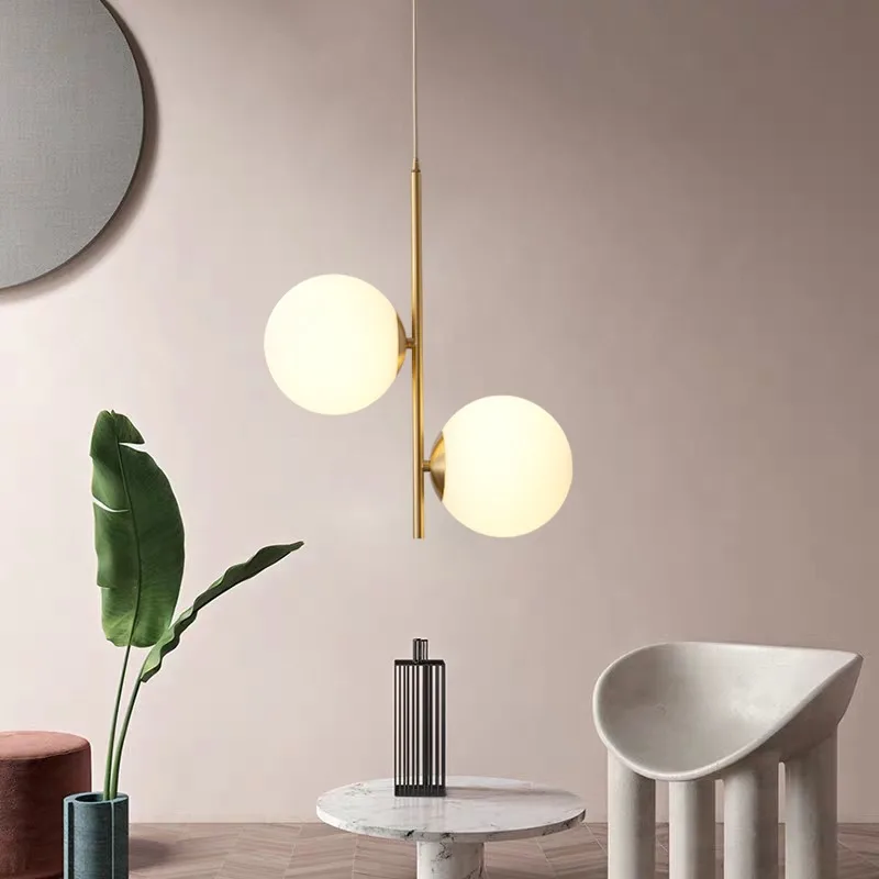 

Modern Simple Copper Restaurant Pendant Light for Bedroom Bedside Nordic Glass Ball LED Hanging Lamp Home Decor with E27 Bulb