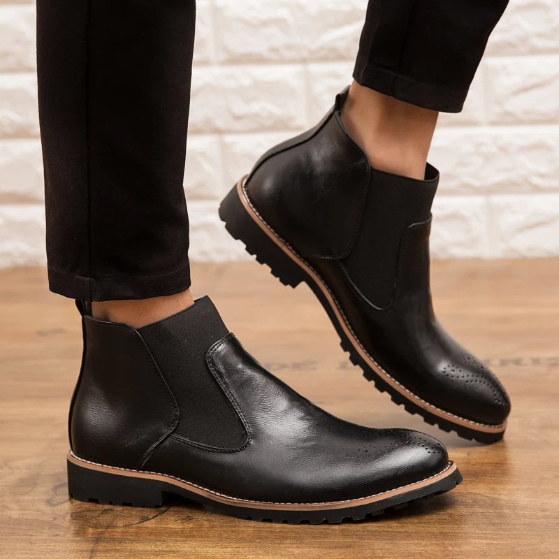 Men's Chelsea Boots Anti Slip Waterproof Ankle Spring and Autumn Brocue Fashion Microfiber Leather Shoes Large 46 Zapatos Hombre men chelsea boots